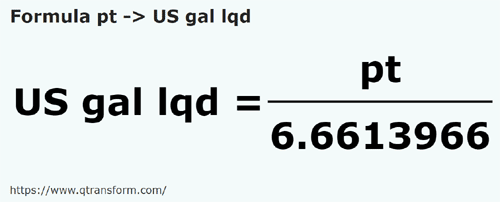 formula Pinte britanice in Galoane SUA lichide - pt in US gal lqd