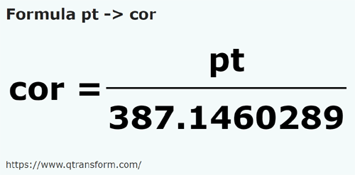 formula Британская пинта в Кор - pt в cor