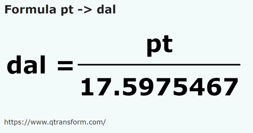 formula Британская пинта в декалитру - pt в dal