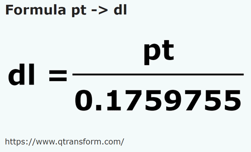 formula Pintas imperial a Decilitros - pt a dl