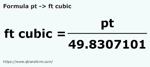 formula Британская пинта в кубический фут - pt в ft cubic
