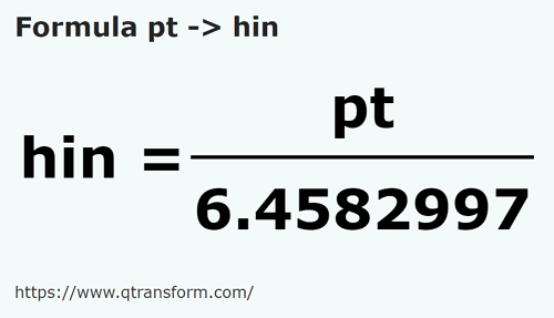 formula Британская пинта в Гин - pt в hin