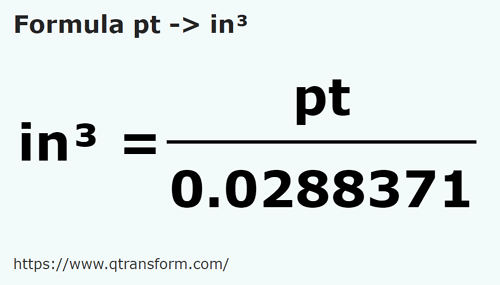 formula Британская пинта в кубический дюйм - pt в in³