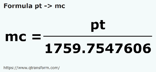 formula Британская пинта в кубический метр - pt в mc