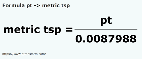 umrechnungsformel Britische Pinten in Teelöffel - pt in metric tsp