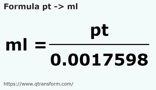 formula Британская пинта в миллилитр - pt в ml
