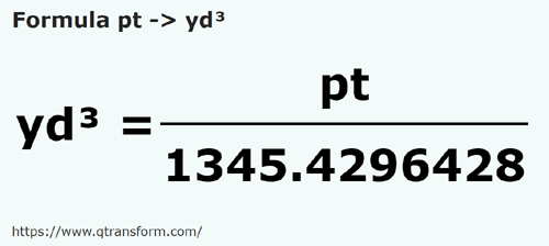 formula Pinta imperialna na Jardy sześcienny - pt na yd³