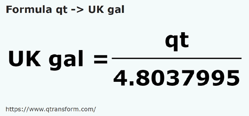 formula Cuartos estadounidense liquidos a Galónes británico - qt a UK gal