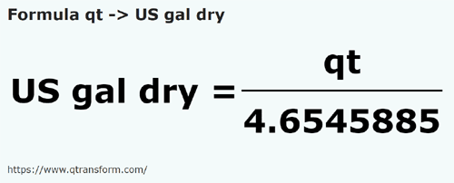 formule Amerikaanse quart vloeistoffen naar US gallon (droog) - qt naar US gal dry