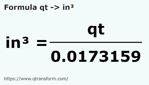 formula US quarts (liquid) to Cubic inches - qt to in³