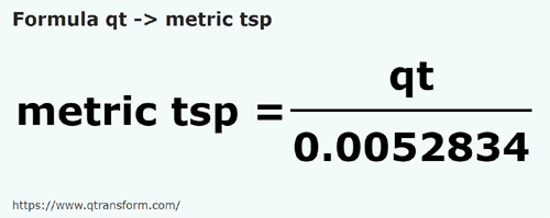 formule Amerikaanse quart vloeistoffen naar Metrische theelepels - qt naar metric tsp