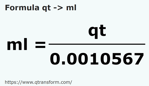 formula US quarto di gallone (liquido) in Millilitri - qt in ml