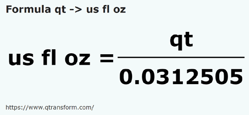 formula Kwarta amerykańska dla płynów na Amerykańska uncja objętości - qt na us fl oz