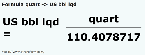 formula Kuart kepada Tong (cecair) US - quart kepada US bbl lqd