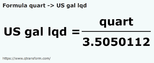 formula Kuart kepada Gelen Amerika cair - quart kepada US gal lqd