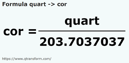 formula Kuart kepada Kor - quart kepada cor