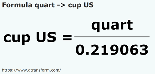 formula Kuart kepada Cawan US - quart kepada cup US