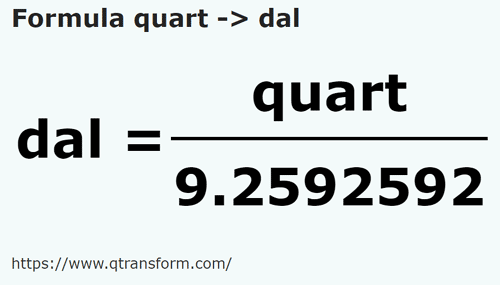 formule Quart en Décalitres - quart en dal