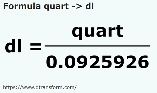 formula Kwartay na Decylitry - quart na dl