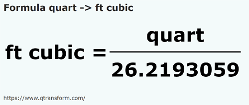 formula Kwartay na Stopa sześcienna - quart na ft cubic