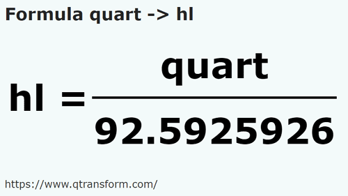 formula Kwartay na Hektolitry - quart na hl