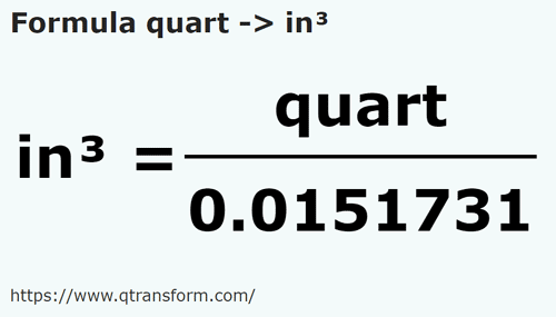 formula Kwartay na Cal sześcienny - quart na in³