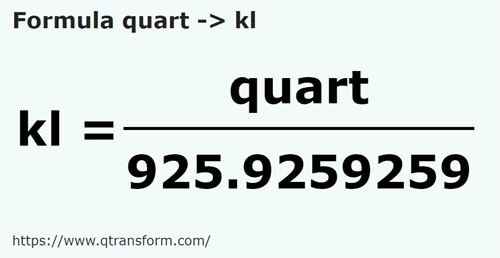 formula Kwartay na Kilolitry - quart na kl
