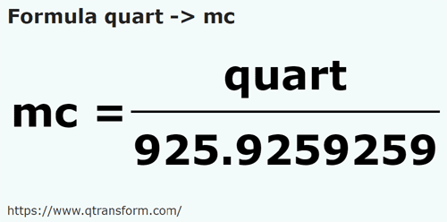 formula Хиникс в кубический метр - quart в mc