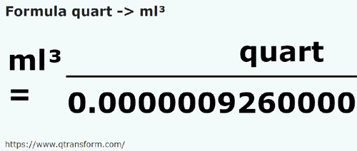 formule Quart en Millilitres cubes - quart en ml³