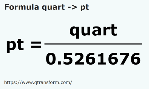 formula Kwartay na Pinta imperialna - quart na pt