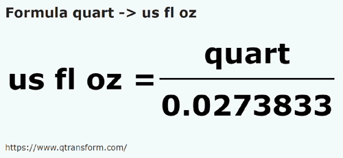 formula Kwartay na Amerykańska uncja objętości - quart na us fl oz