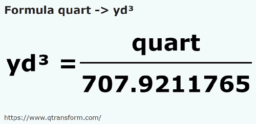 formula Kwartay na Jardy sześcienny - quart na yd³