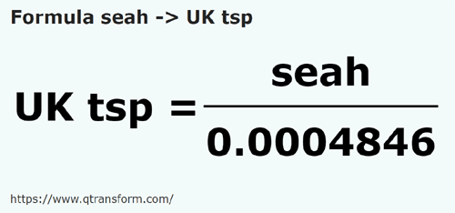formula Seas em Colheres de chá britânicas - seah em UK tsp