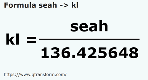 formula Seah to Kiloliters - seah to kl