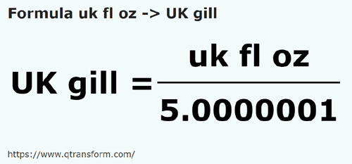 formula Uncja objętości na Gille brytyjska - uk fl oz na UK gill