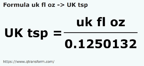 formula Onças líquida imperials em Colheres de chá britânicas - uk fl oz em UK tsp