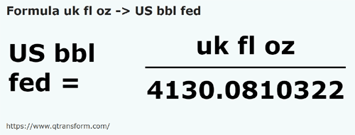 formula Британская жидкая унция в Баррели США (федеральные) - uk fl oz в US bbl fed