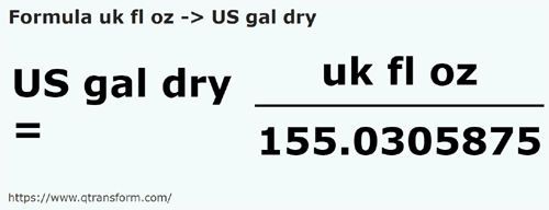 formula Auns cecair UK kepada Gelen Amerika kering - uk fl oz kepada US gal dry