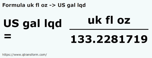 formula Oncia liquida UK in Gallone americano liquido - uk fl oz in US gal lqd