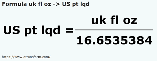 formula Uncja objętości na Amerykańska pinta - uk fl oz na US pt lqd
