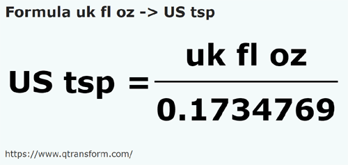 formula Auns cecair UK kepada Camca teh US - uk fl oz kepada US tsp