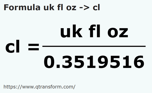 formula Onças líquida imperials em Centilitros - uk fl oz em cl