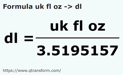 formula Auns cecair UK kepada Desiliter - uk fl oz kepada dl