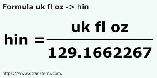 formula Uncja objętości na Hin - uk fl oz na hin