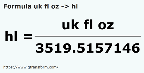 formula Uncja objętości na Hektolitry - uk fl oz na hl