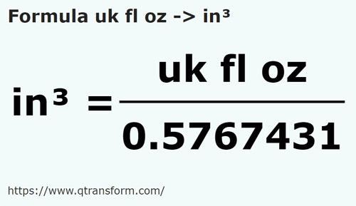 formula Onças líquida imperials em Polegadas cúbica - uk fl oz em in³