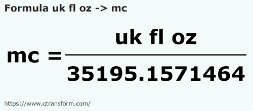 formula UK fluid ounces to Cubic meters - uk fl oz to mc