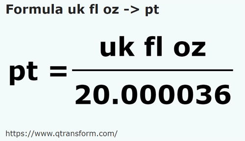 formula Onzas anglosajonas a Pintas imperial - uk fl oz a pt