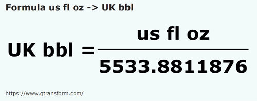formula Amerykańska uncja objętości na Baryłka brytyjska - us fl oz na UK bbl
