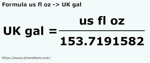 formula Onças líquidas americanas em Galãos imperial - us fl oz em UK gal